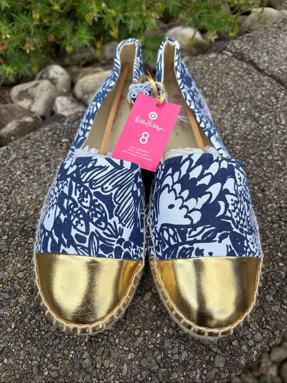 NWT Lily Pulitzer for Target Blue White & Gold Espadrilles Flats Size 8